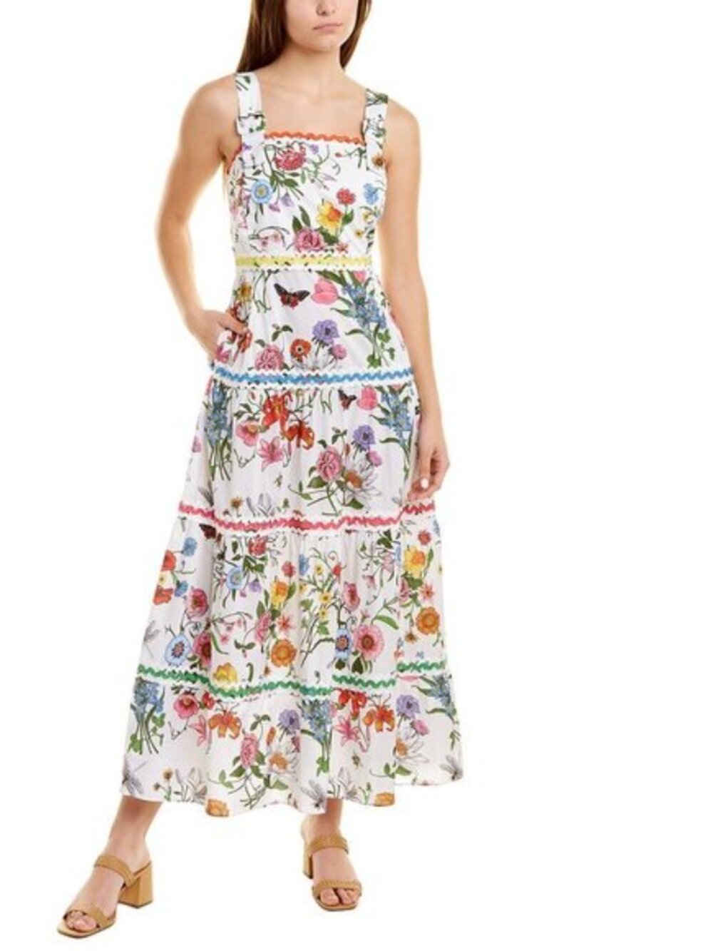J.McLaughlin Nara Floral Tiered Maxi Dress Floral Dragonfly Size 8
